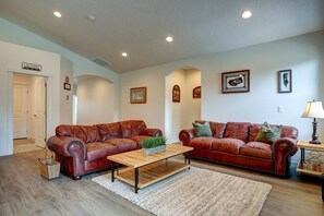 Leather sofas to sink into in living room