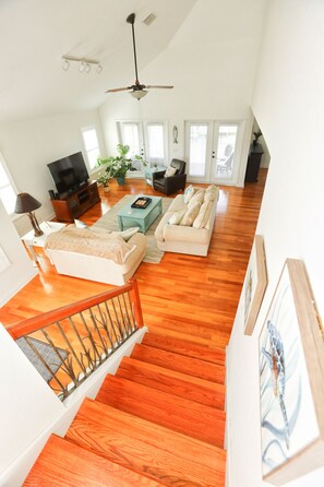 Stairs from master floor leading to great room