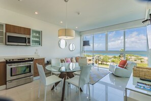 Dining table and living room