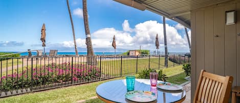 Enjoy a lovely meal on your quaint and private lanai