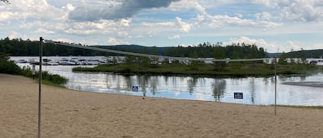 association beach, swim area, fishing and kayak storage area.