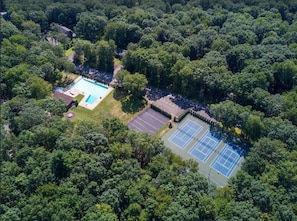 Community recreation area with swimming pools, basketball, tennis & pickleball