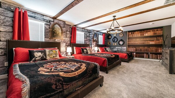 Magical Harry Potter-themed room with 3 cozy beds & castle vibes!
