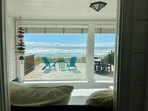 View from sunroom with daybed.
