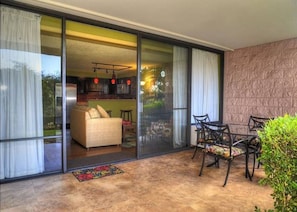 Very private patio area with natural stone