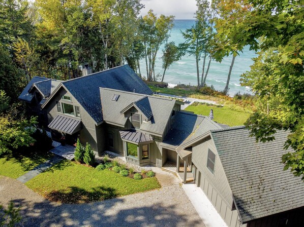 A drone photo capturing our Lake Home. 