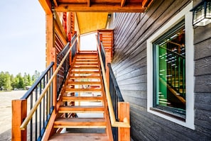 Stairway up to deck and entryway.