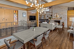 Entrance and open view of living and dining room