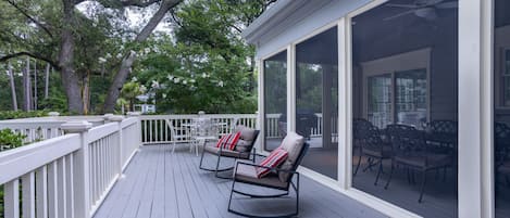 Screened in porch and deck overlooking the lagoon.