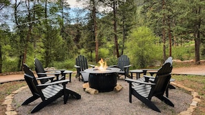 Fire Pit and Adironadak Chairs in the front yard