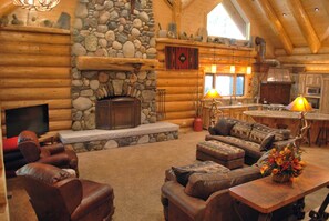 Living Room with stone fireplace