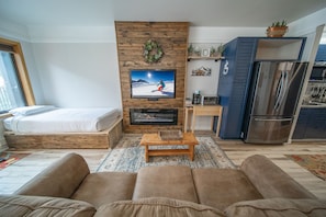 Gas fireplace and large TV