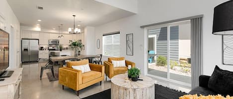 Light and bright open concept living room and kitchen