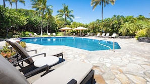 Enjoy the pool and loungers in the Mauna Lani Point recreation center.