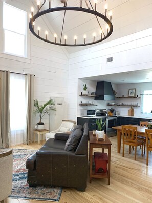 Living room and kitchen area. 