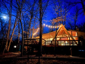 Lakeside A Frame Chalet under the full moon.