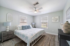 This bedroom has a king sized bed