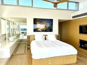 Master Bedroom with King Bed, ensuite, coastal views, smart TV and fireplace