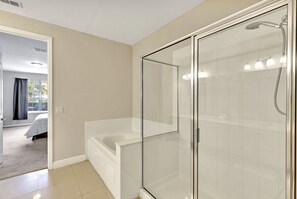 Garden tub and separate shower in master bathroom