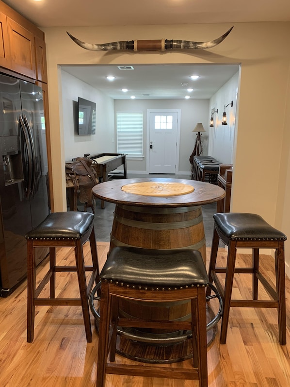 Barrel "Game" Table in Dinning area.