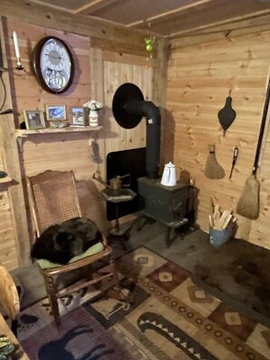 A vintage Jotul wood stove to keep warm on colder days