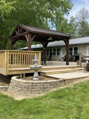 This patio overlooking the park can be decorated for weddings and other events.