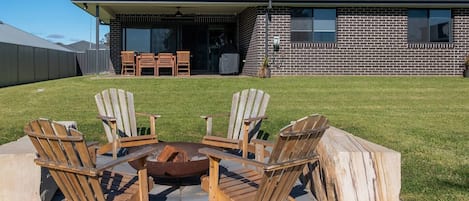 Enjoy plenty of space to run around in the backyard, play some disc golf, or gather around the fire pit.