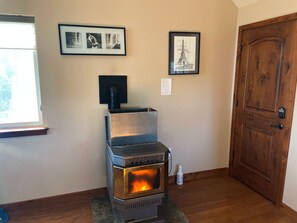 Pellet stove in downstairs living area