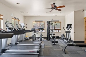 The Bear Hollow Clubhouse has a fitness center with both cardio and strength training equipment.