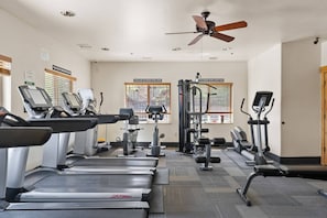 The Bear Hollow Clubhouse has a fitness center with both cardio and strength training equipment.