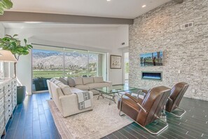 Living room, fireplace and new 70" TV (not shown)