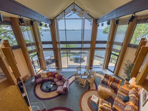 View of lower level living area from front foyer