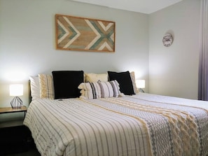 Lay down and relax! King-sized bed.