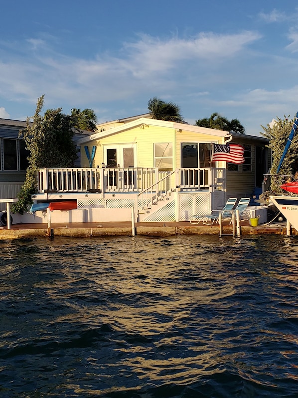 Dock side of the cottage on a windy day 