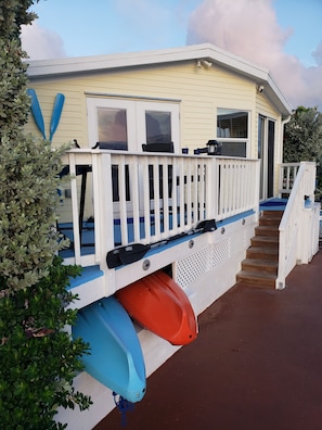 Dock and deck with kayaks stored away