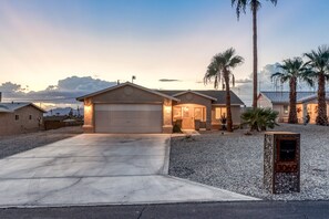 Large driveway with garage