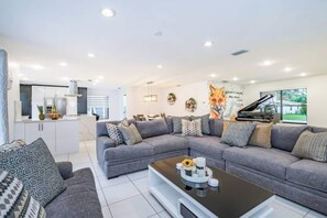 Spacious living room and kitchen in perfect open space harmony