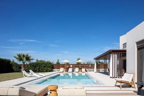 30 sq. m. private swimming pool (1,4 m depth) with easy step access and special childrens compartment (0,70 cm depth).  The pool can also be heated, upon request, with an additional daily charge