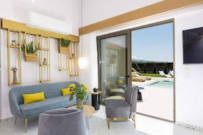 Contemporary furnishings and colours bring the space to life