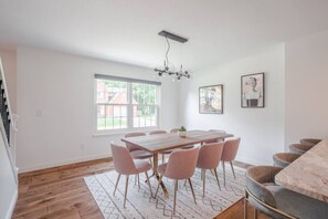 Modern dining room with seats for 8