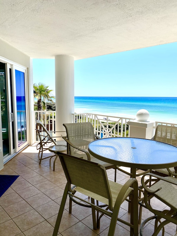 Your private balcony overlooking the spectacular beach and pool view