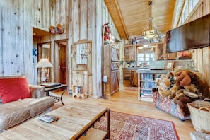 Living room and kitchen share an open space