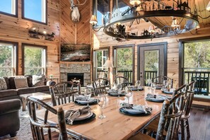 Large dining table with plenty of seating for 8

