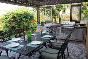 Outdoor dining and cooking space. 