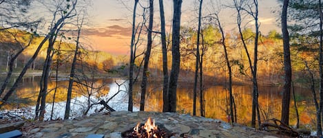 Private lakeside fire pit