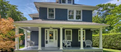 Lovely wrap around front porch, big hedges, new exterior/ interior, big hedges

