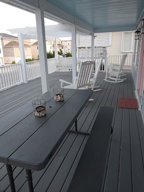 Shady Porch with Four Rockers, Picnic Table and Swing