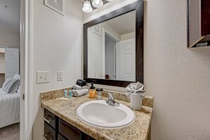 Master Bathroom Sink. Towels provided for guests use.