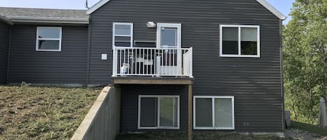 South farm view deck with outdoor grill