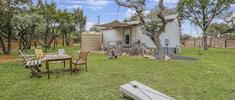 Enjoy fun yard games while grilling a meal for friends and family